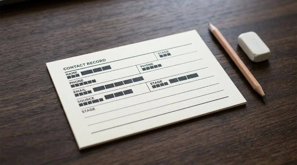A clean contact record with a short field list on a dark background.
