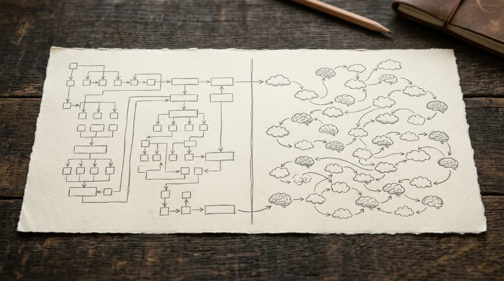 AI steps classified beside plain rules in a flow.