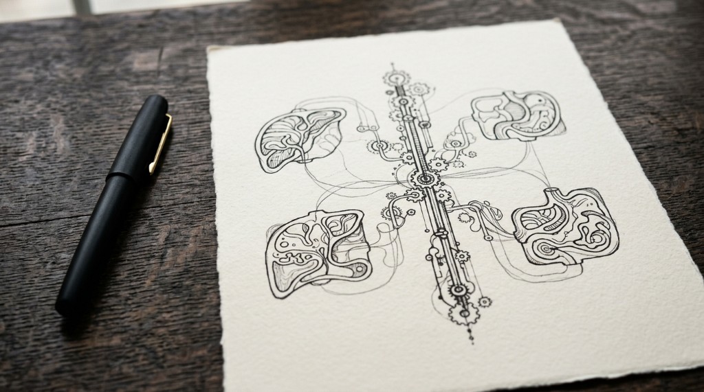 A nervous system wiring business organs with reflex gears.