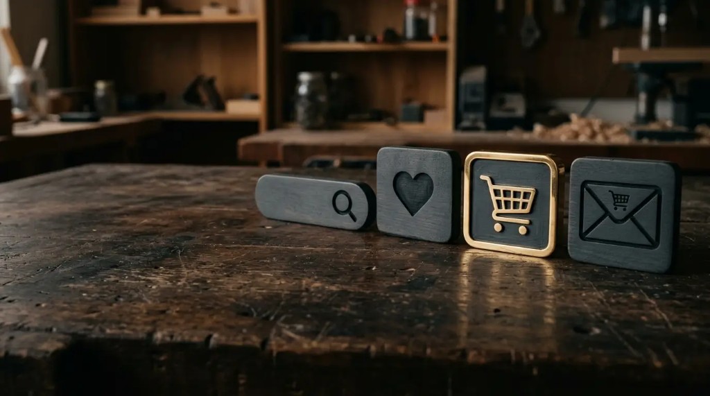 Four feature cards in a row suggesting cart, search, and recovery tools.