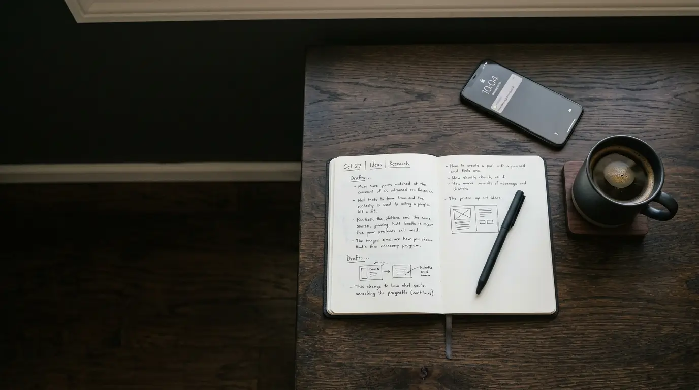 A morning rhythm strip with clock and task list motifs.