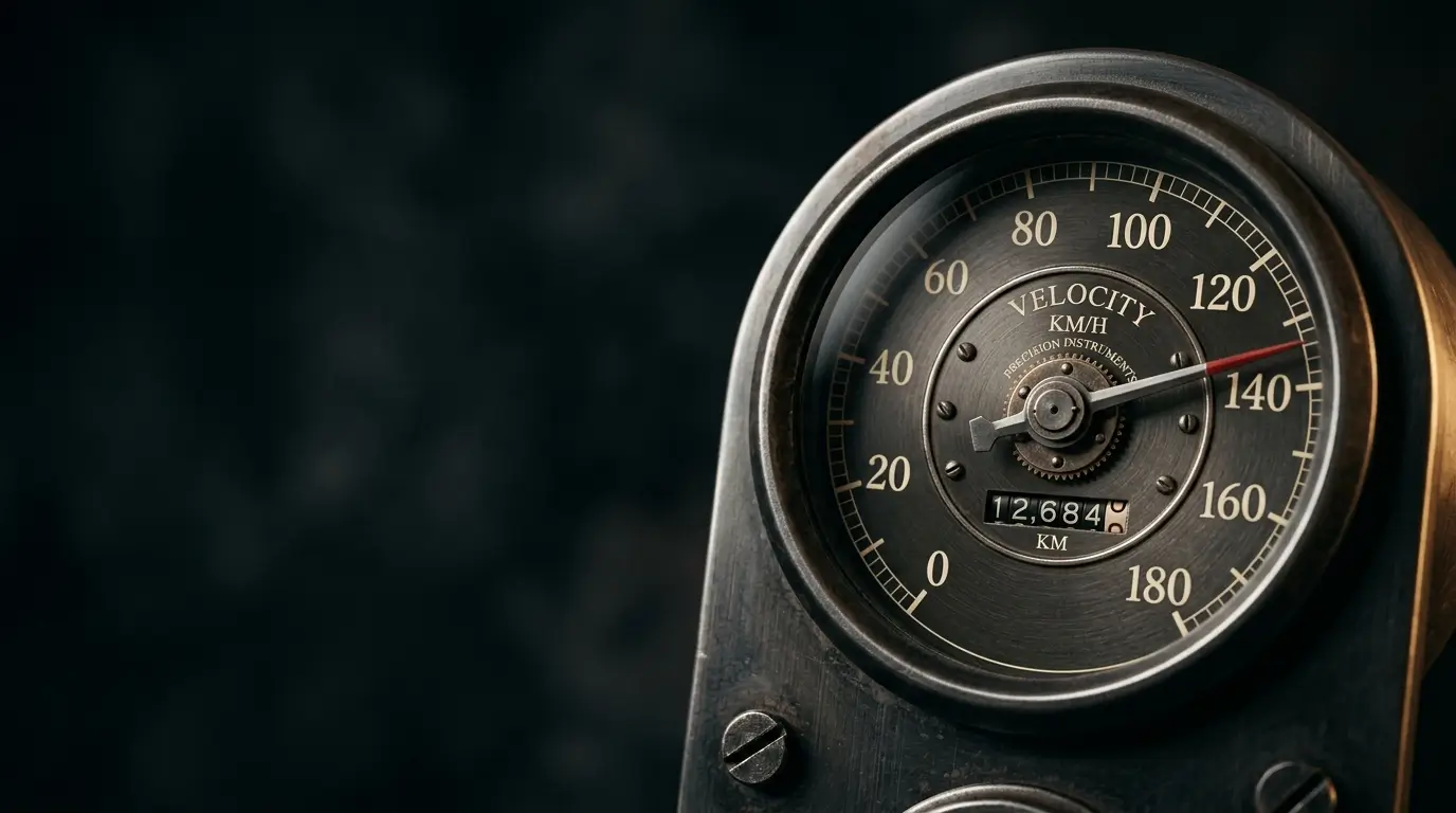A close-up of a fine mechanical gauge lit warmly on a dark background.
